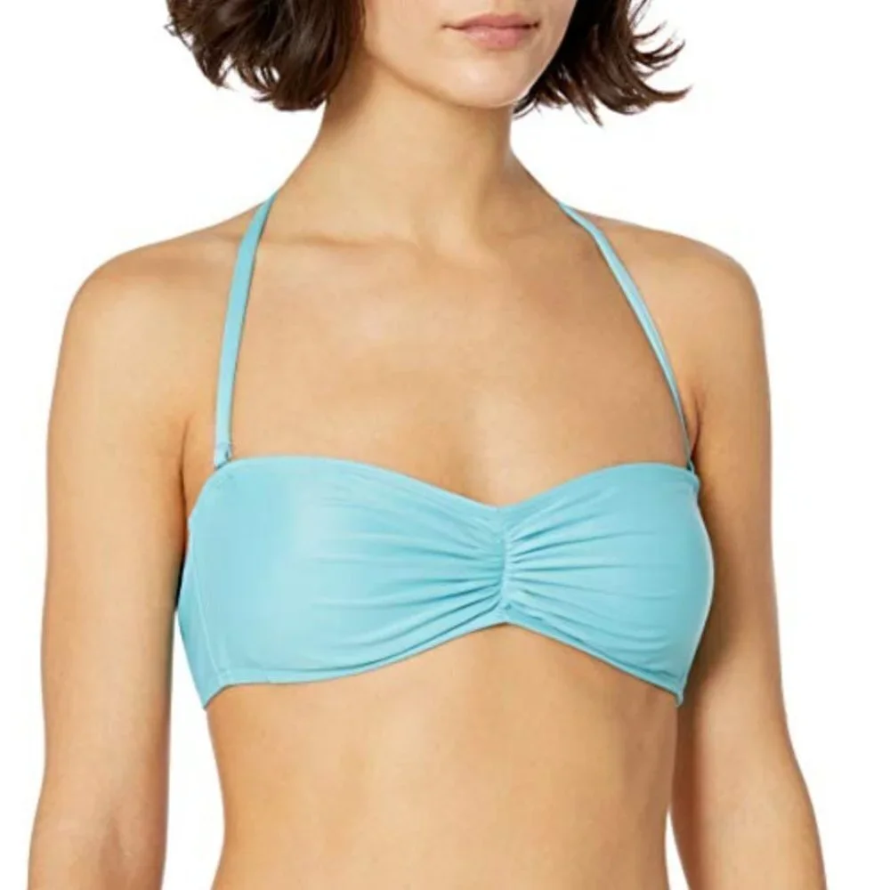 Mae Swimwear Rouched Bandeau Bikini Top (for A-C cups) - Blue / Green - Medium